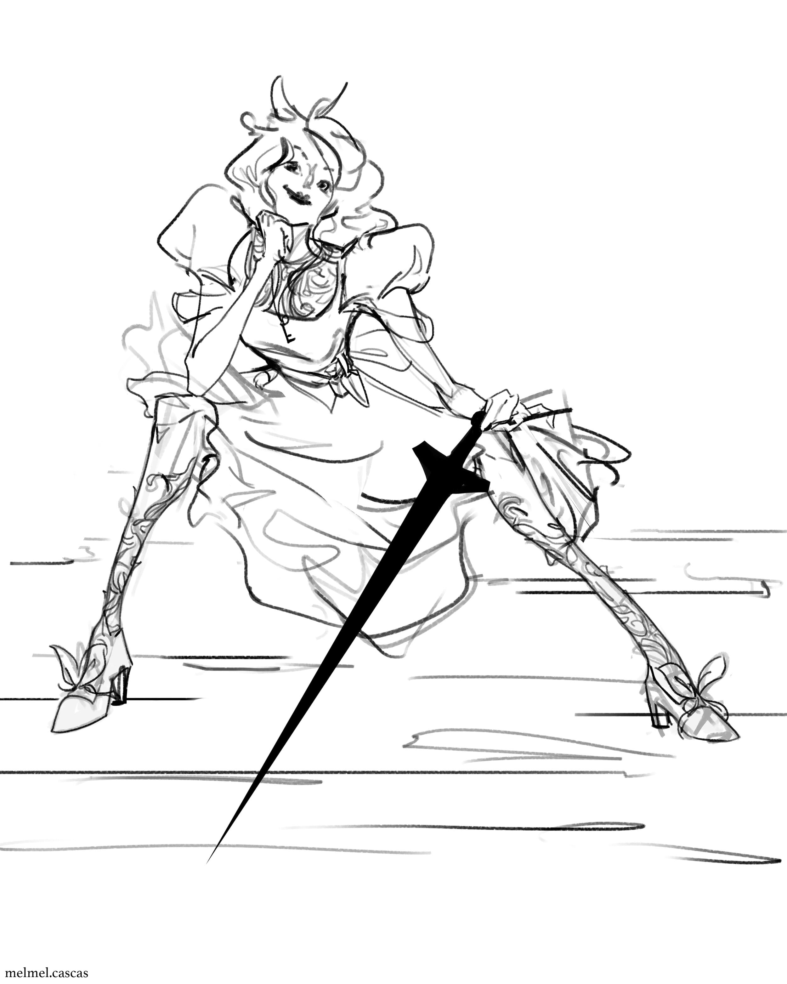sketch of alice with sword