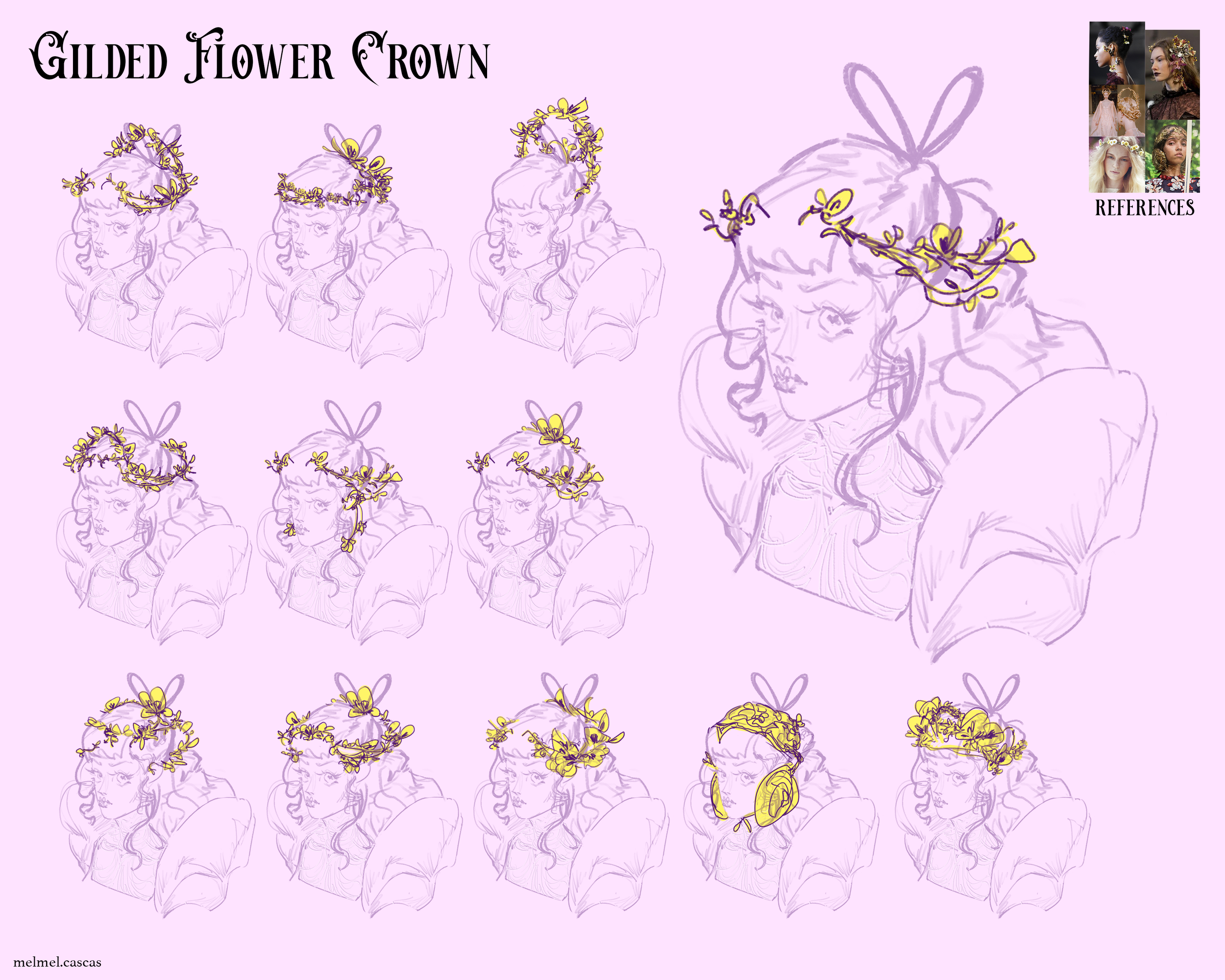 sketches of alice's gilded flower crown