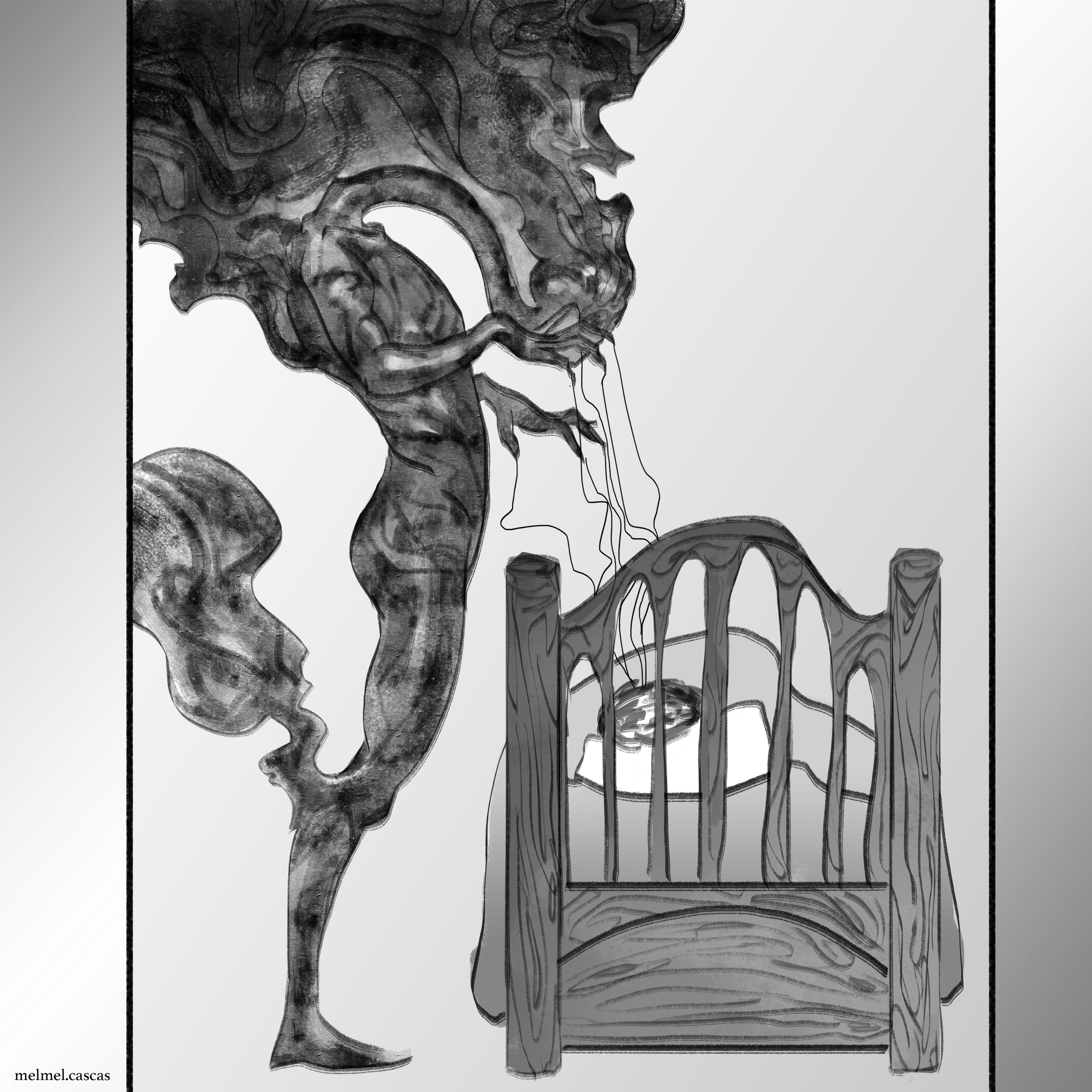sleep paralysis monster stading over a bed