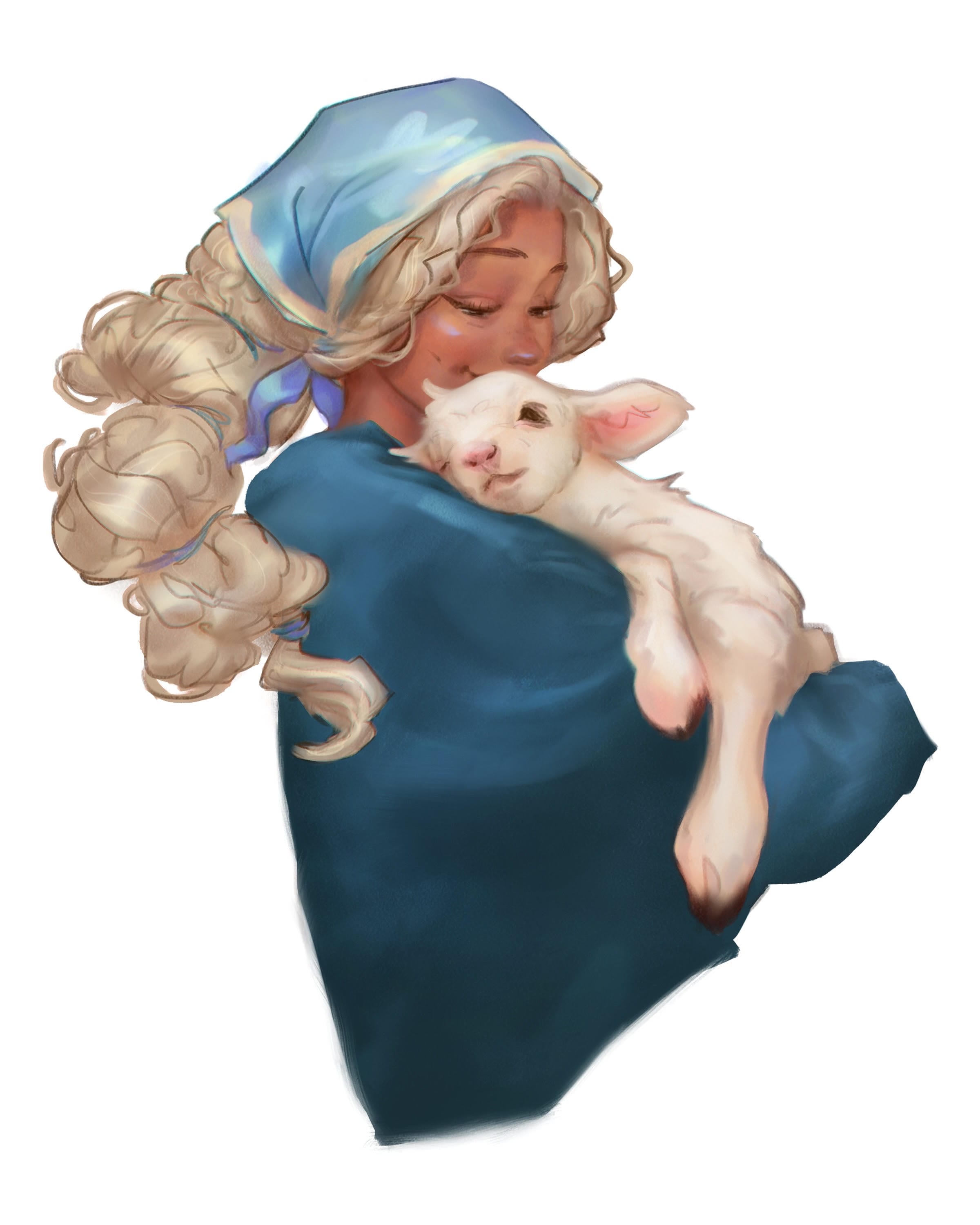 illustration of a black girl holding a lamb