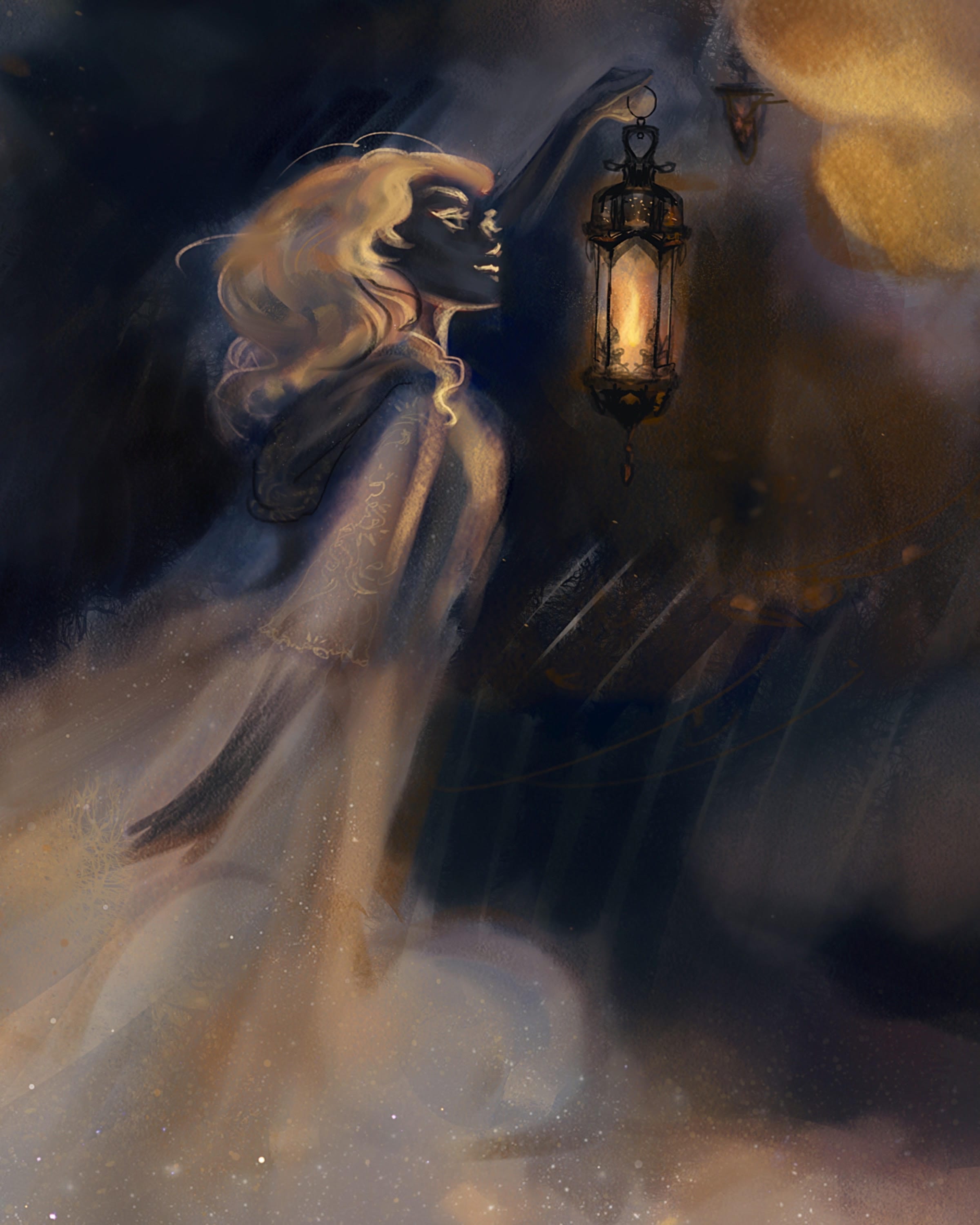illustration of a lady holding a lantern