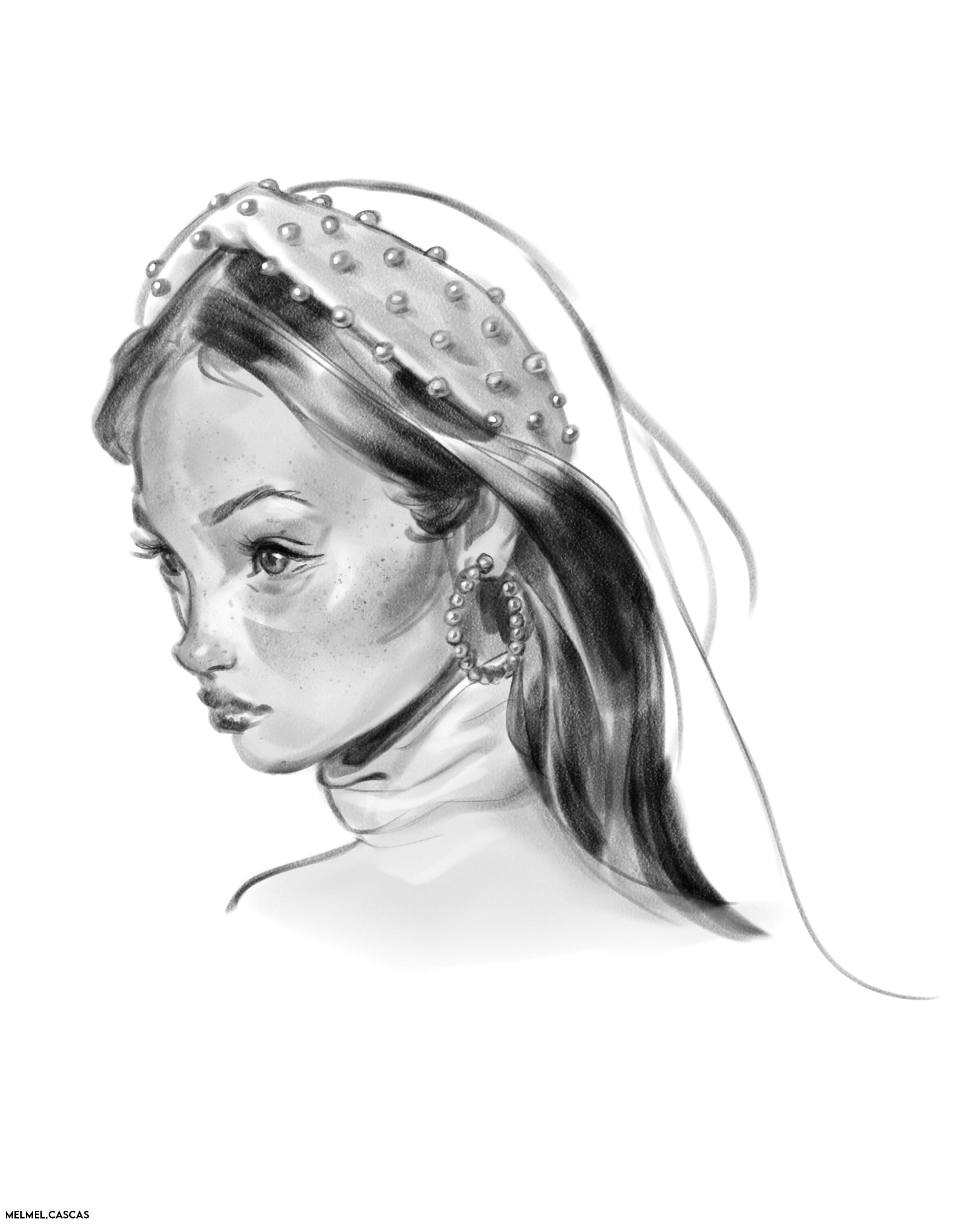 sketch of a girl in a veil