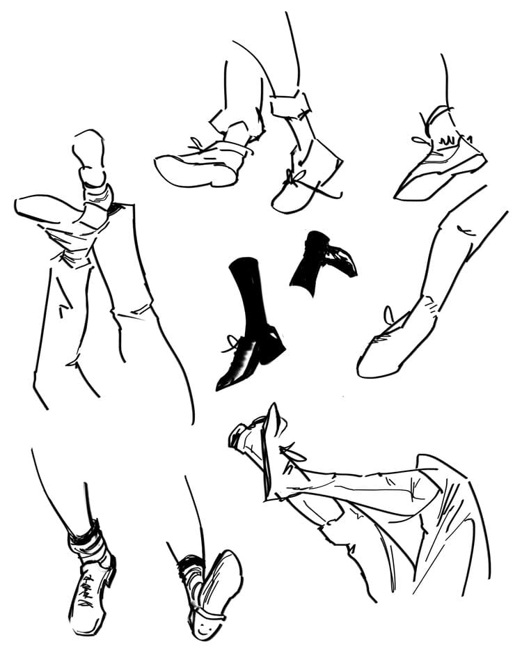 sketches of legs in different poses